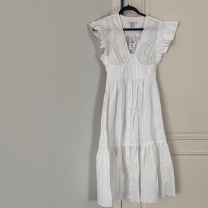 10 Crosby Derek Lam White Midi Dress with Ruffled Sleeves